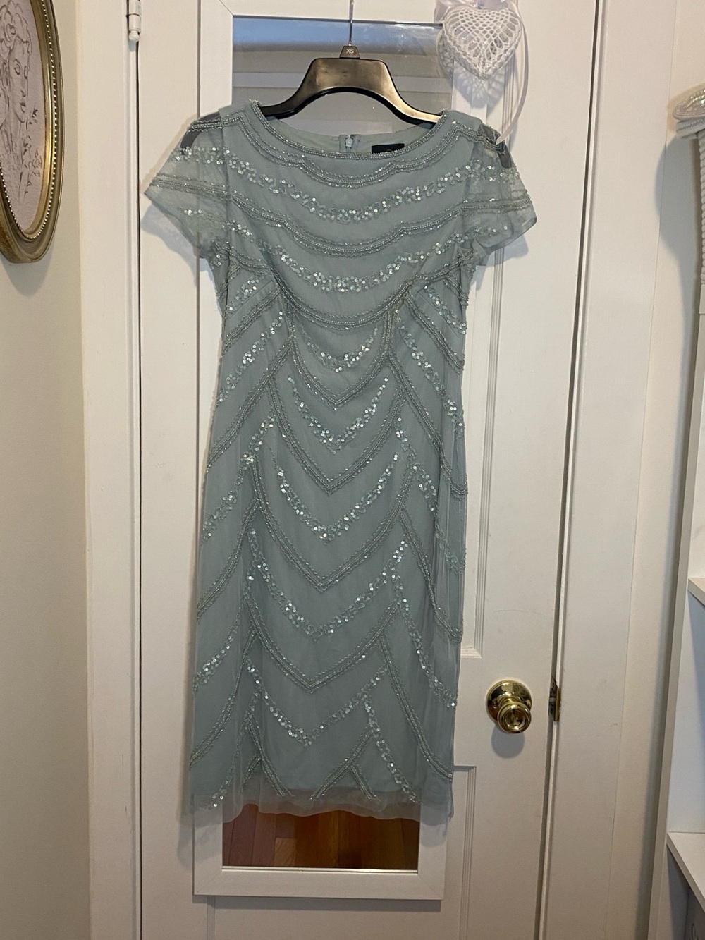 Adrianna Papell Light Green Beaded Sheath Dress